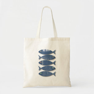 Bolsa Tote Ilustração Moderna de Peixe Azul Abstrato Costeiro