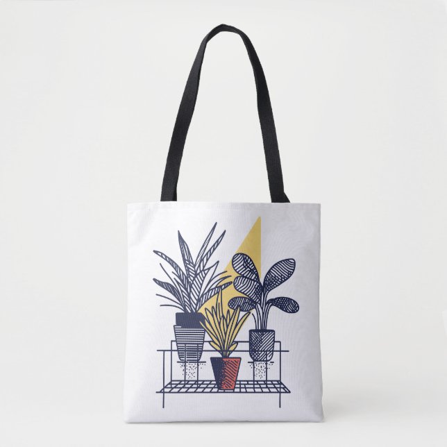 Bolsa Tote Ilustração Moderna de Plantas Interior Botânicas (Frente)