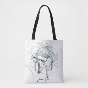 Bolsa Tote Ilustração Personalizada de Piano Arte Desenho Ama
