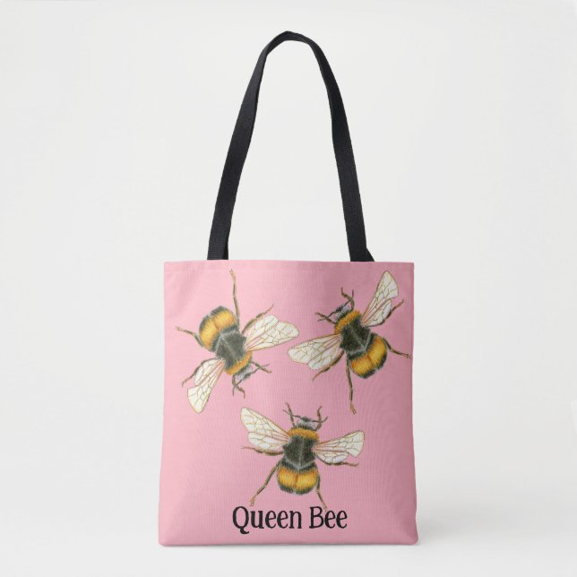 Bolsa Tote Ilustração Personalizável da Abelha Rainha Bee Bum (Frente)