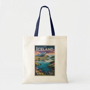 Bolsa Tote Ilustração Pintura de Viagem Vintage Islândia