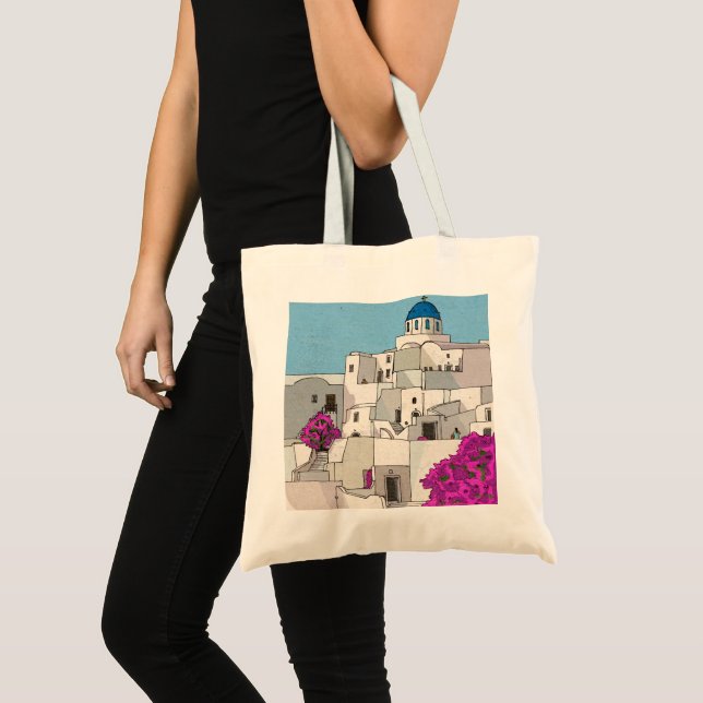 Bolsa Tote Ilustração química da Grécia da ilha Oia Santorini (Frente (produto))