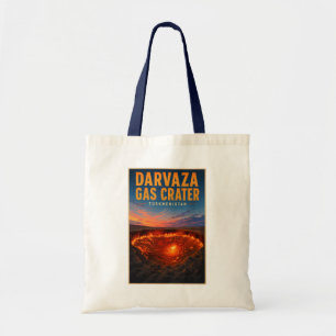 Bolsa Tote Ilustração Retro da Cratera de Gás de Darvaza Turc