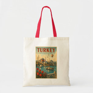 Bolsa Tote Ilustração Retro da Mesquita Azul Hagia Sophia da