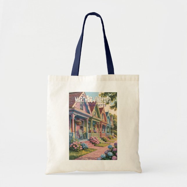 Bolsa Tote Ilustração Retro de Martha's Vineyard Massachusett (Frente)