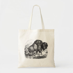 Bolsa Tote Ilustração retro do animal do bisonte do búfalo