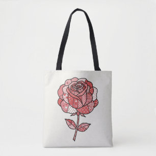 Bolsa Tote Ilustração Romântica de Rosa com Remendo Vermelho