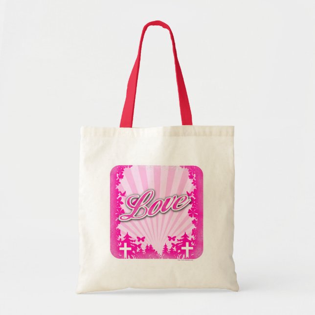 Bolsa Tote Ilustração Rosa Quente de Mensagem Cristã de Amor (Frente)