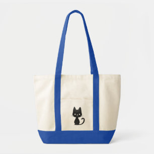 Bolsa Tote Ilustração Simples de Gato Preto Gato Fofo Kawaii