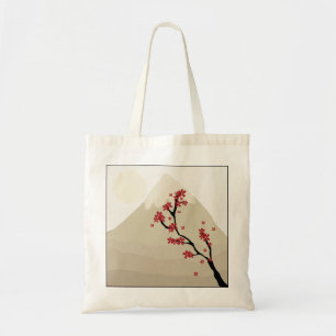 Bolsa Tote Ilustração vermelha de Monte Fuji Japão das flo