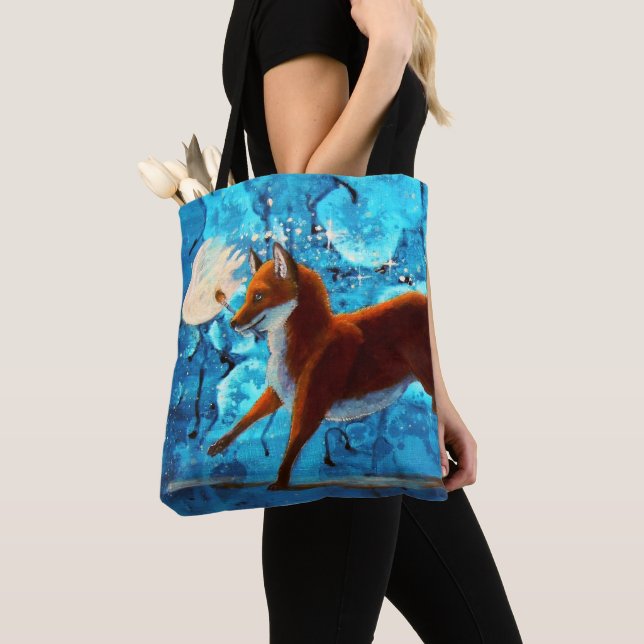Bolsa Tote Ilustração vermelha do Fox de Kitsune da fantasia (Close Up)