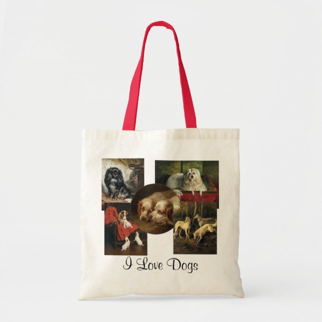 Bolsa Tote Ilustração Vintage Cães e Cachorros! (Frente)