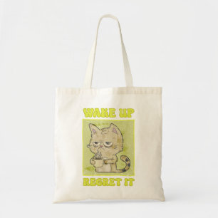 Bolsa Tote Ilustração Vintage da Gata Mal-Humorada Acorda e S