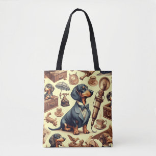 Bolsa Tote Ilustração Vintage Dachshund