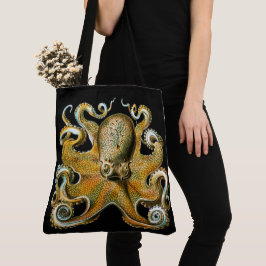 Bolsa Tote Ilustração Vintage de Polvo Dourado