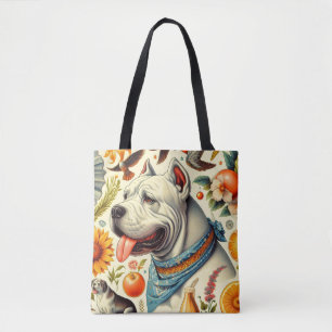Bolsa Tote Ilustração Vintage Dogo Argentino