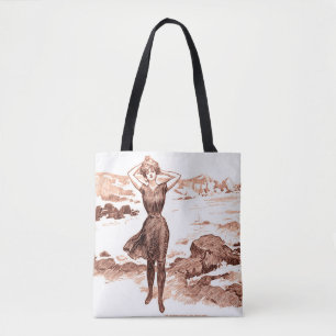 Bolsa Tote Ilustração Vintage Gibson Girl Praia Sereia Banhis