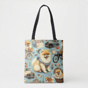 Bolsa Tote Ilustração Vintage Pomeranian Sem Costura