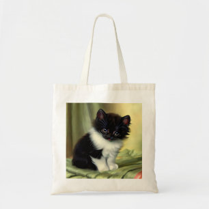 Bolsa Tote Ilustração Vintage Tuxedo Kitten