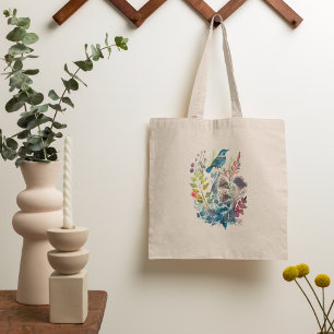 Bolsa Tote Ilustrações de Arte Folk de Natureza de Aquarela