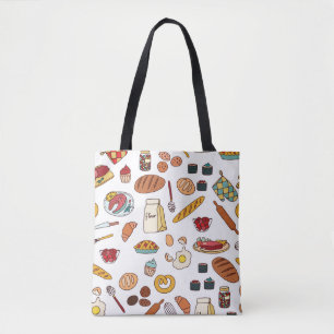 Bolsa Tote Ilustrações de comida de safra: padrão sem falhas.