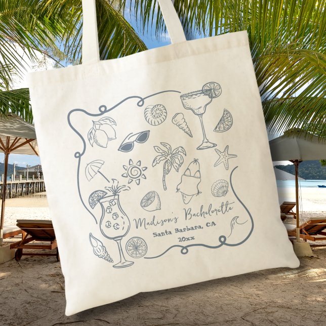Bolsa Tote Ilustrações de Garotas na Praia Desenhadas à Mão p (Criador carregado)