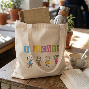 Bolsa Tote Ilustrações de Lápis Fofos para Professores de Pré