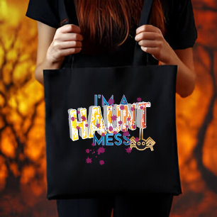 Bolsa Tote "I'M Haunt Mess" Spooky Halloween Typografia Cotaç