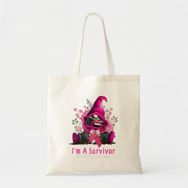 Bolsa Tote Im Um Sobrevivente Gnomo Rosa Fita Cancer A (Frente)