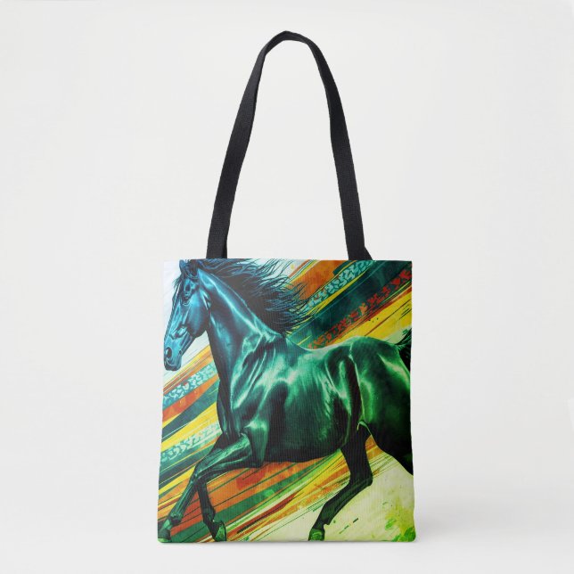Bolsa Tote Image of a Galloping Stallion on Reusable Grocery (Frente)