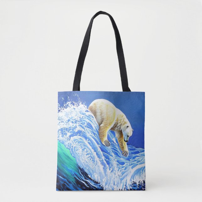 Bolsa Tote Image: Polar bear in the sea. (Frente)