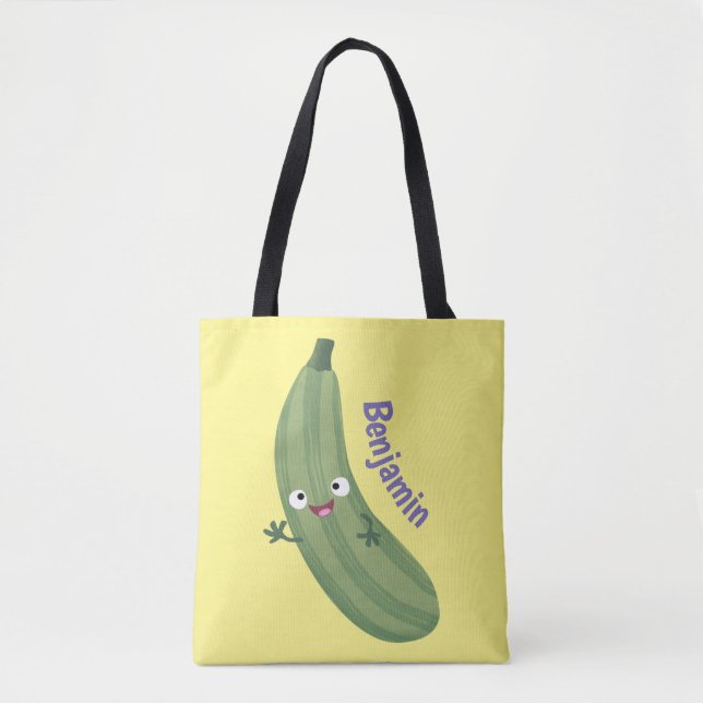 Bolsa Tote Imagem de animação feliz da abobrinha (Frente)