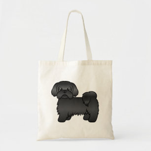 Bolsa Tote Imagem de Cão de Cartoon Black Shih Tzu Cute