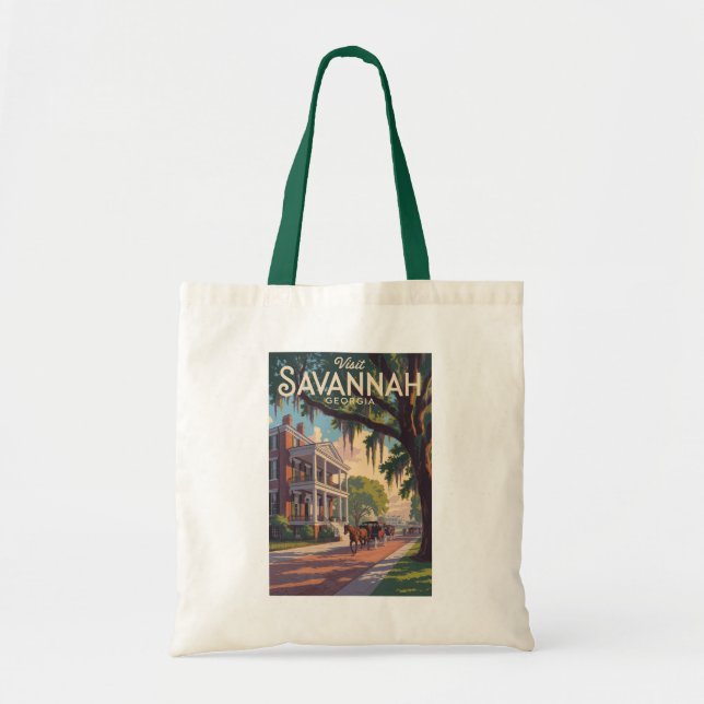 Bolsa Tote Imagem de Carruagem de Cavalo Savannah Georgia (Frente)