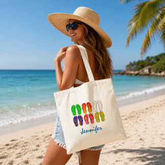 Bolsa Tote Imagem de chinelos de férias de verão na praia nom