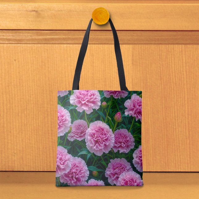Bolsa Tote Imagem de Cravos Rosa Nº 2 (Tote bag with pink carnations)