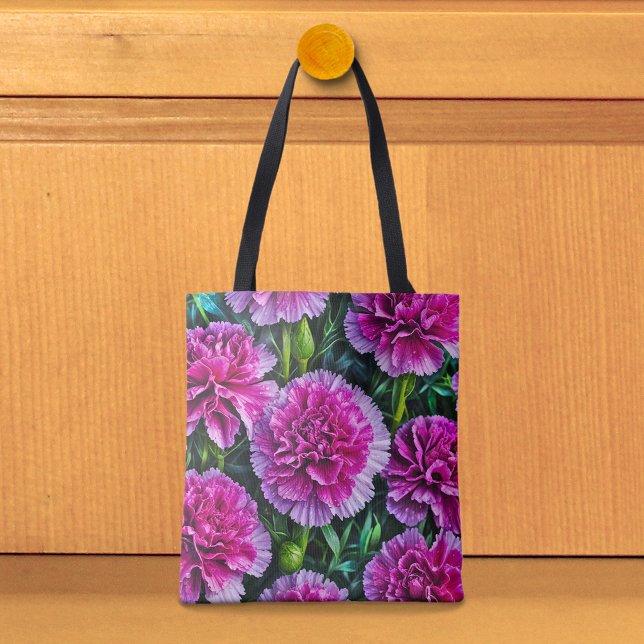 Bolsa Tote Imagem de Cravos Rosa Nº 3 (Tote bag with pink carnations)