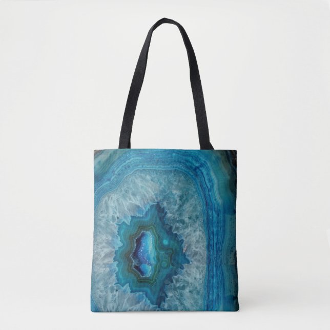 Bolsa Tote Imagem de Cristal de Agatos Minerais de Rock Azul (Frente)