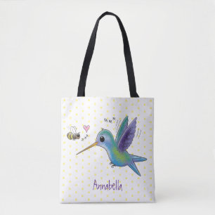 Bolsa Tote Imagem de desenho animado de bee hummingbird