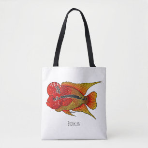 Bolsa Tote Imagem de desenho animado de peixes-cichlid-Flor