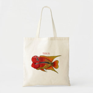 Bolsa Tote Imagem de desenho animado de peixes-cichlid-Flor