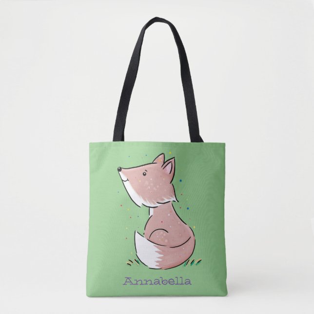 Bolsa Tote Imagem de desenho animado de raposas de bebês (Frente)