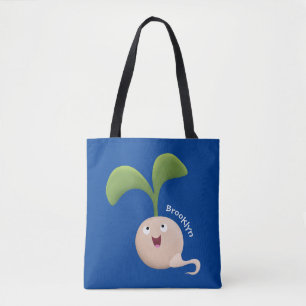 Bolsa Tote Imagem de desenho animado de sementes felizes e bo