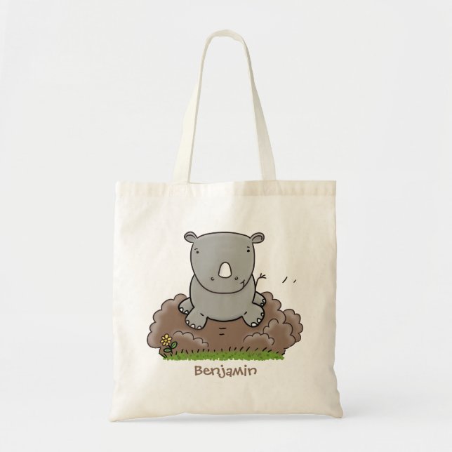 Bolsa Tote Imagem de desenho animado do bebê rhino bonito (Frente)