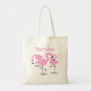 Bolsa Tote Imagem de desenho animado rosa-claro flamingo trio