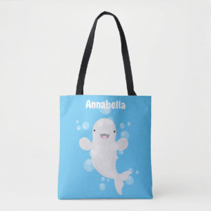 Bolsa Tote Imagem de desenhos animados das bolhas de baleia-b