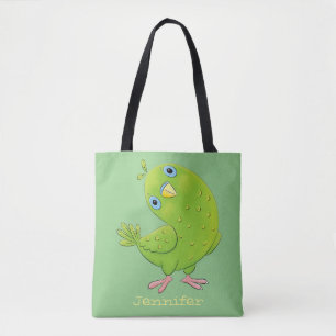 Bolsa Tote Imagem de desenhos animados de periquito verde-esv