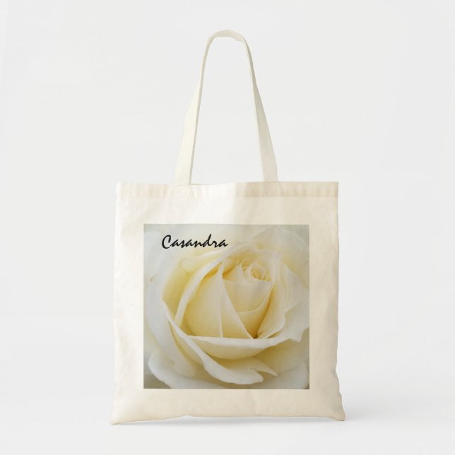 Bolsa Tote Imagem de Fechamento de Rosa Branca Elegante (Frente)