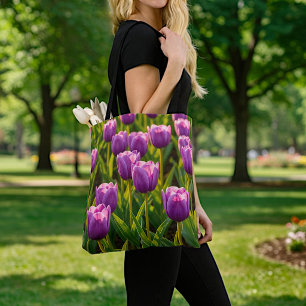 Bolsa Tote Imagem de Tulipas Roxas Nº 2