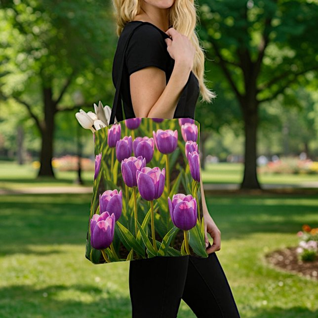 Bolsa Tote Imagem de Tulipas Roxas Nº 2 (Criador carregado)